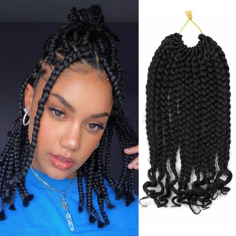 Three-Strand Box Braids Curly Ends Synthetic Crochet Hair, Available in Stock