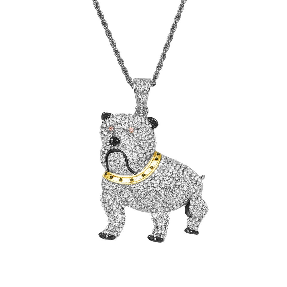 European and American Hip-Hop Bulldog Fully Studded Diamond Pendant Necklace - Edgy Alloy Accessory for Men in Nightclubs