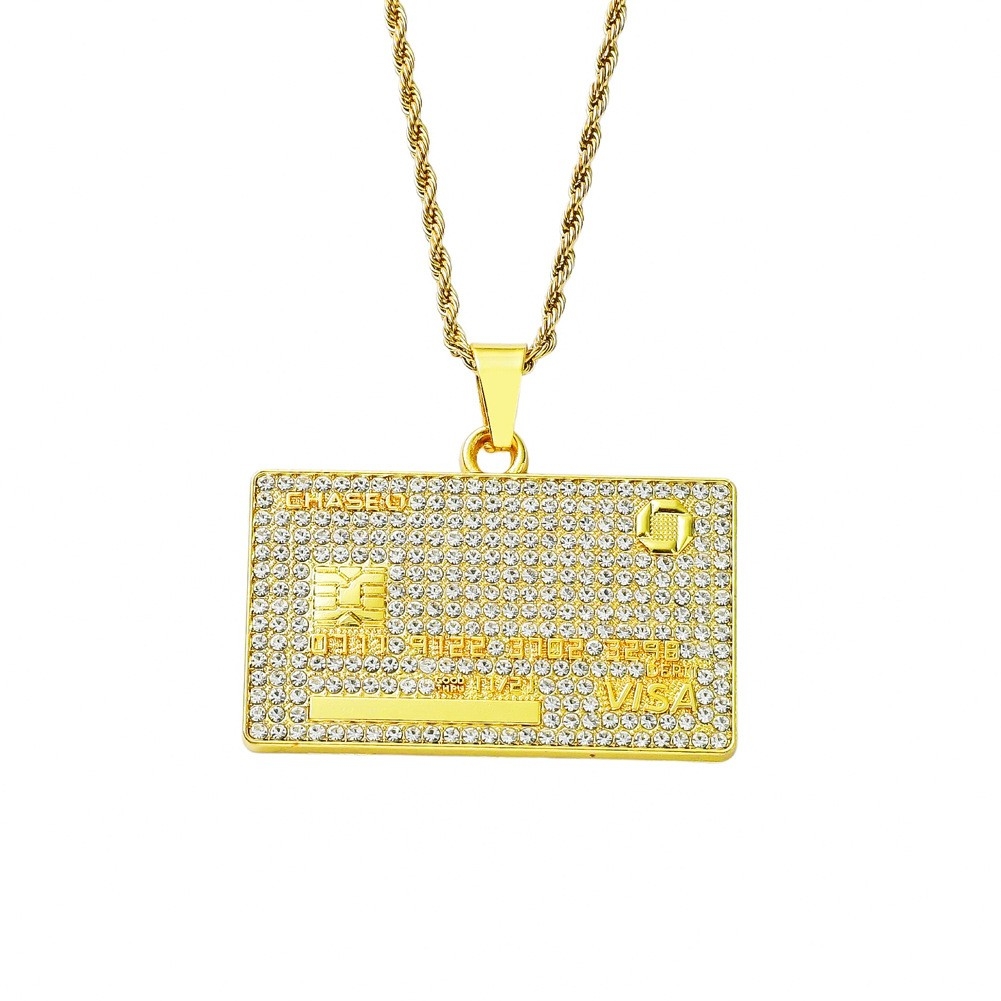 European and American Hip-Hop Fully Studded Diamond VISA Gold Card Pendant Necklace - Personalized Nightclub Pendant, Credit Card Pendant Necklace