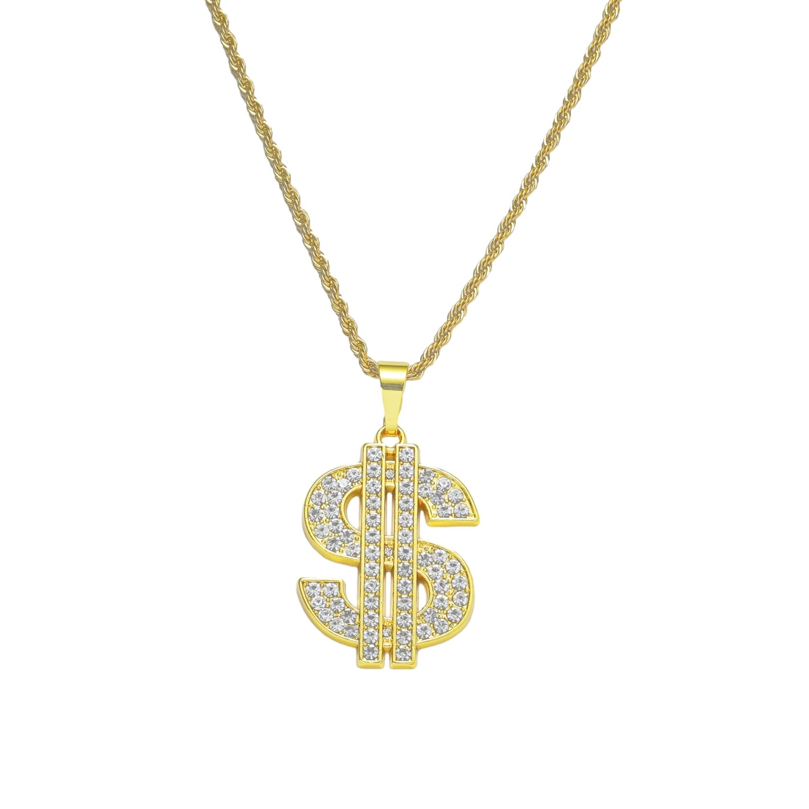 European and American Exaggerated Hip-Hop Domineering Dollar Symbol Necklace - Alloy Diamond-Studded Personalized Hip Men's Pendant Accessory