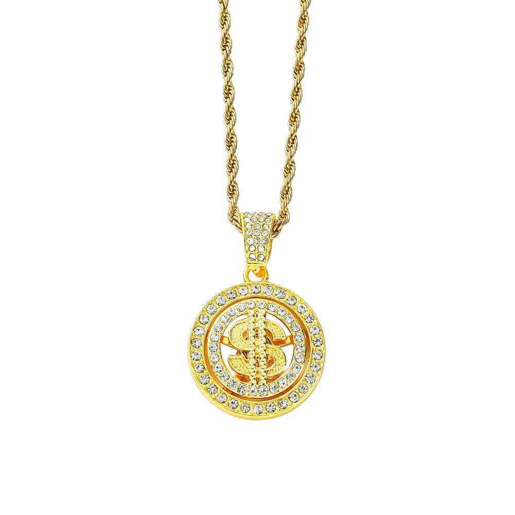 European and American Hip-Hop Fully Studded Rotating Dollar Pendant Necklace - Personalized Nightclub Rotating Dollar Pendant Necklace