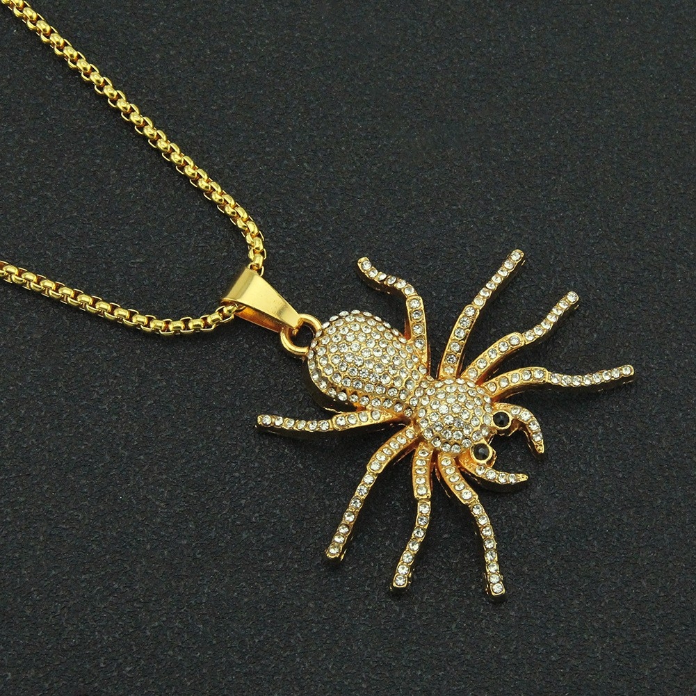 European and American Fully Studded 3D Spider Pendant Necklace - Domineering Hip-Hop Street Dance Cool Men's Accessory