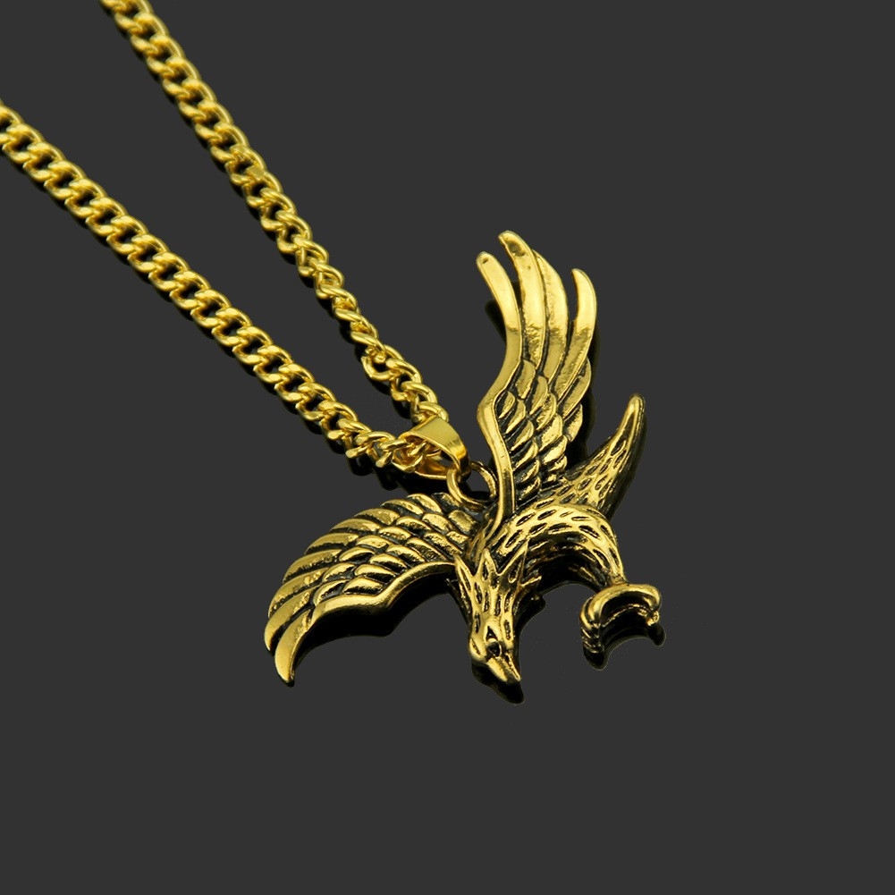 European and American Hip-Hop Cool Streetwear Accessory - Vintage Men's Necklace with Flying Eagle Pendant, Dropshipping Available