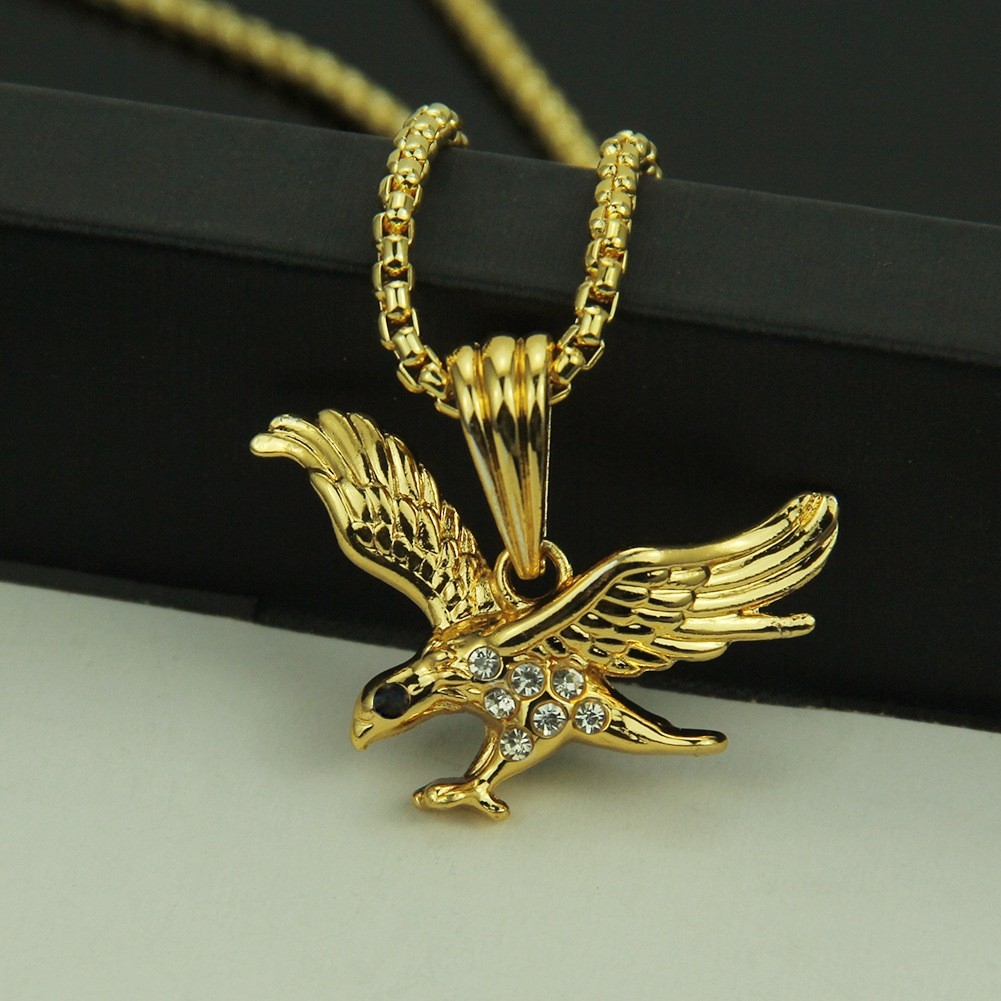 Amazon Black Friday Bestselling European and American Hip-Hop Rap Necklace - Diamond-Studded Eagle Alloy Pendant Necklace