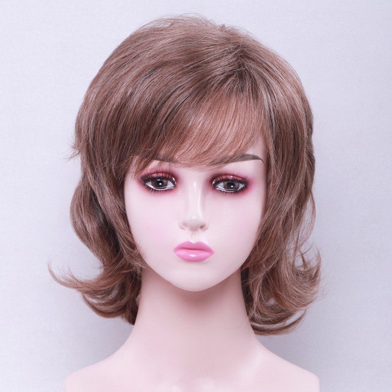 Wigs for Women Short Hair Foreign Trade Style Medium Long Big Wave Curls Natural Realistic Fluffy European and American Style Whole Top Head Cover