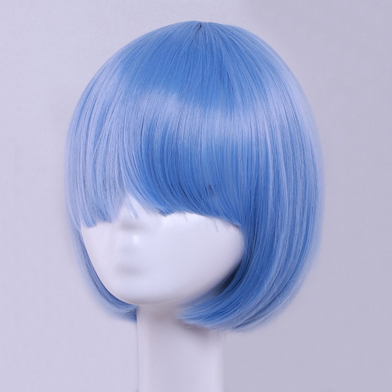 Wigs for Women Short Straight Hair Net Red Highlight Colored Cosplay Bob Head Cross-border E-commerce Style Source Matte Silk