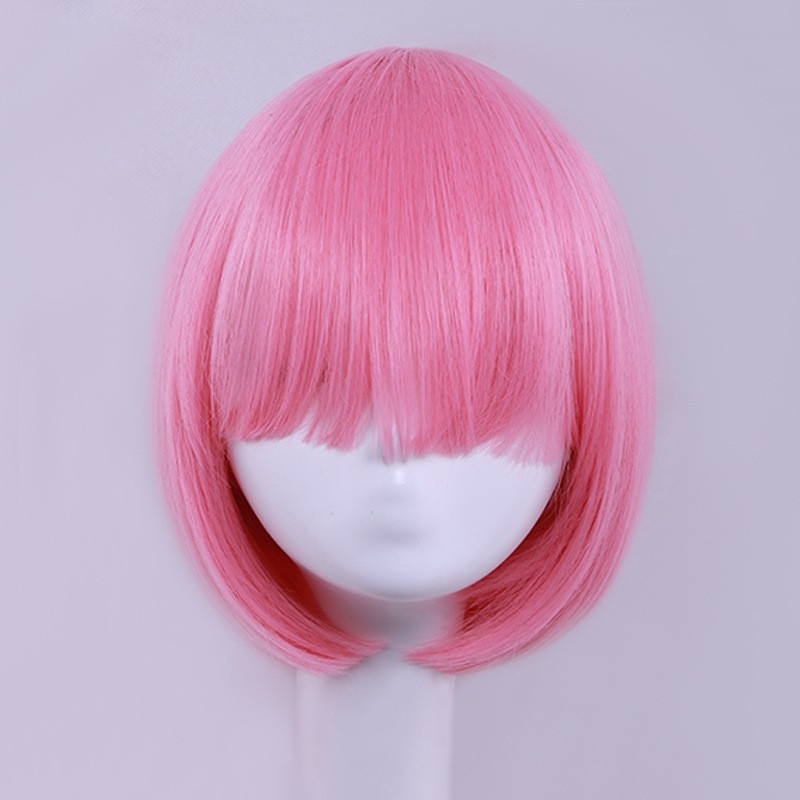 Wigs for Women Short Straight Hair Net Red Highlight Colored Cosplay Bob Head Cross-border E-commerce Style Support One-piece Shipment