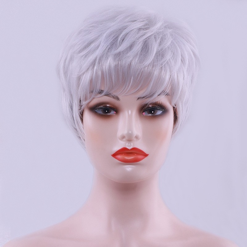 Whole Top Head Cover Spot Source Factory Wholesale Wigs for Women Short Hair White Hair Natural Realistic Matte Silk Middle-aged Style