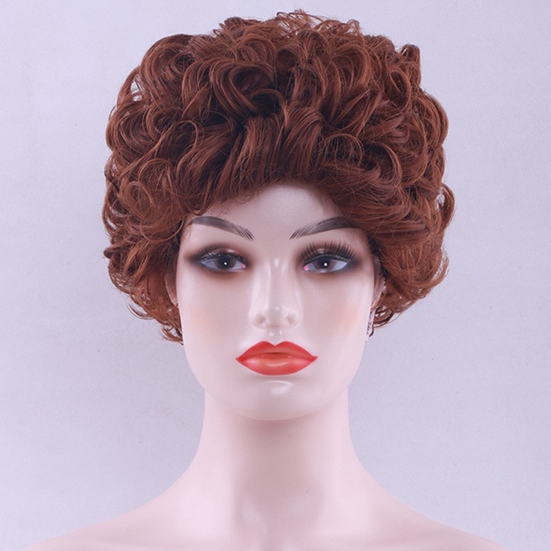 Factory Wholesale Spot Direct Sale Cross-border E-commerce European and American Style Wigs for Women Short Hair African Small Curl High Temperature Silk Head Cover