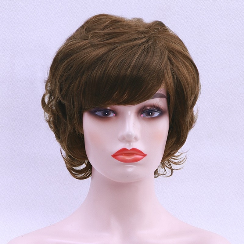 Factory Direct Sale in Stock Cross-border European and American E-commerce Style Wig Set for Women's Short Hair Middle-aged and Elderly Fiber Top Head Cover