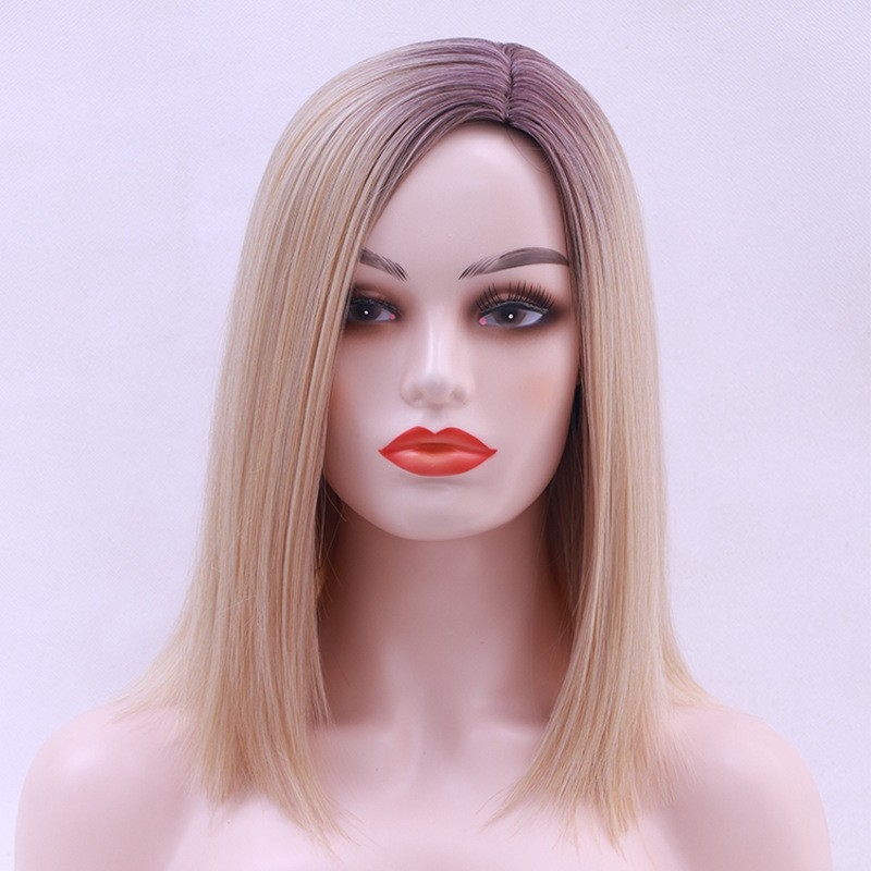 Factory Direct Sale in Stock Wholesale European and American Women's Wig Style Cross-border E-commerce Source High Temperature Silk Head Cover Short Straight Hair