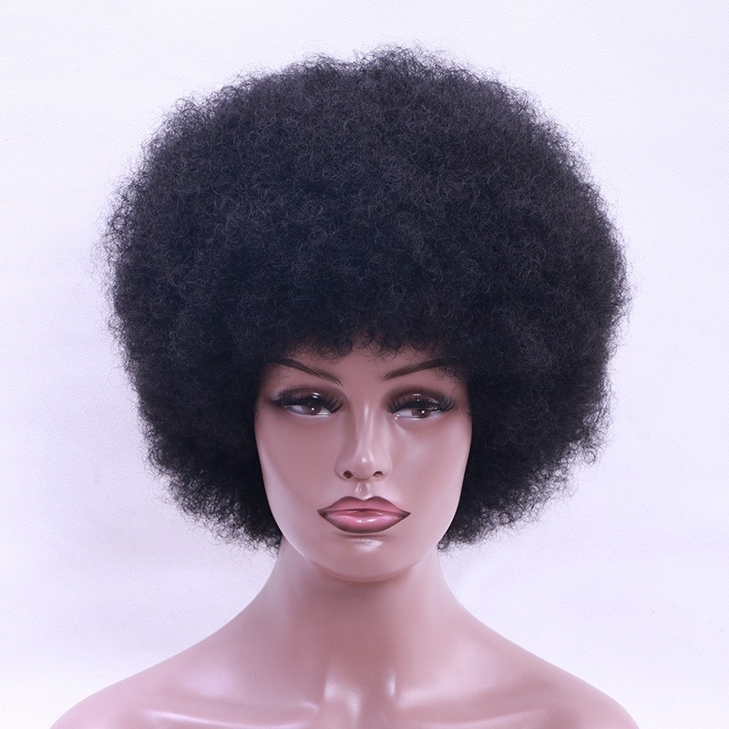 Factory Direct Sale in Stock Explosion Head Sale African Small Curly Black Wig Set for Women's Short Hair High Temperature Fiber