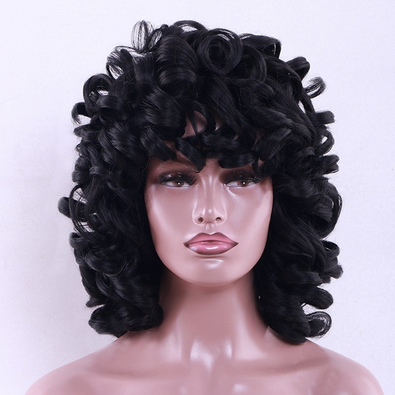 Factory Wholesale Direct Sale Cross-border Curly Hair Head Cover for Women's Short Hair African European and American Top Fiber High Temperature Silk Wig