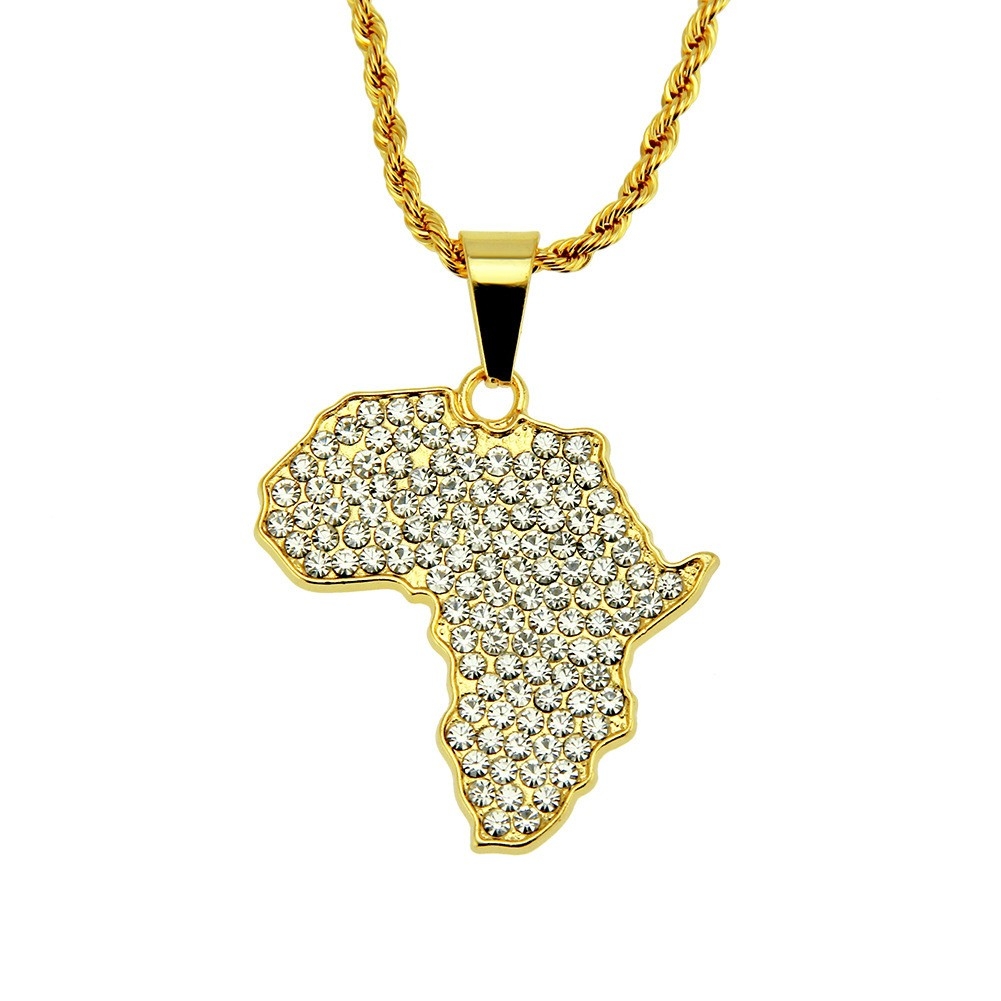 Foreign trade Amazon's best-selling European and American hip-hop personalized African map pendant necklace, available for dropshipping