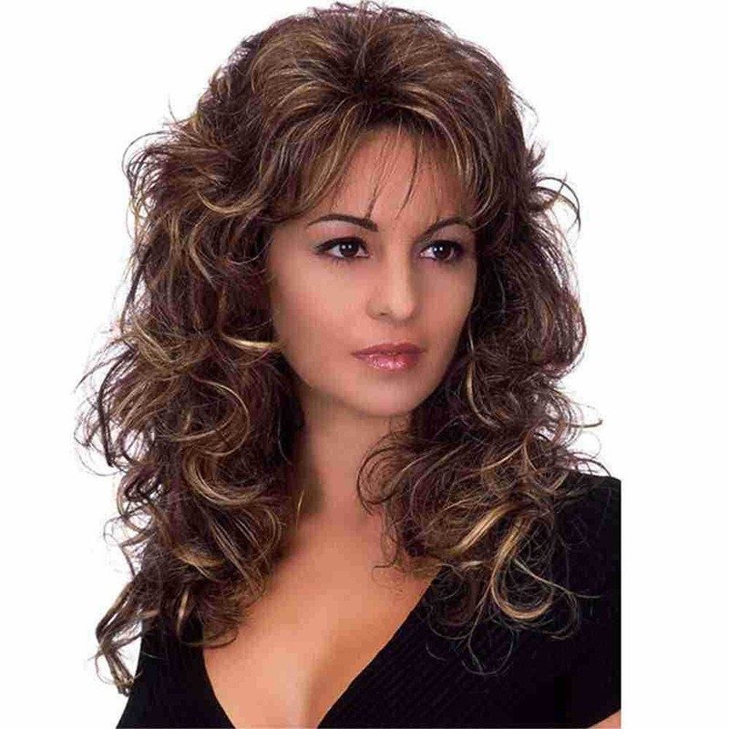 New European and American Wig - Fashionable Women's Synthetic Fiber Long Curly Hair Head Cover with Middle Part