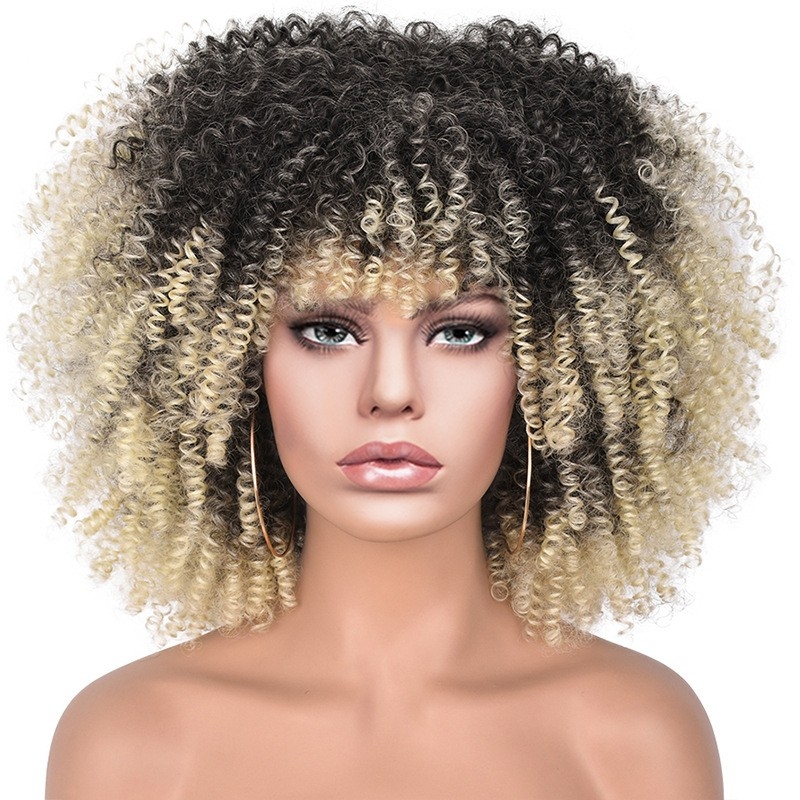 New Wig for Women - Short African Small Curls, European and American Style Explosion Head Wig, Rose Hairpiece