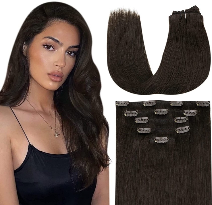 Natural Beauty Enhancement: Seven-Piece Set of Clip-In Real Hair Extensions for Volume and Length - Available for Cross-Border Purchase