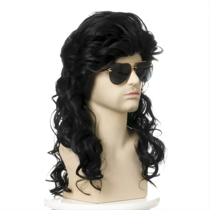 Rock Party Long Curly Synthetic Hair Wig - 70 80s Men's Wig, Suitable for Men's Cosplay