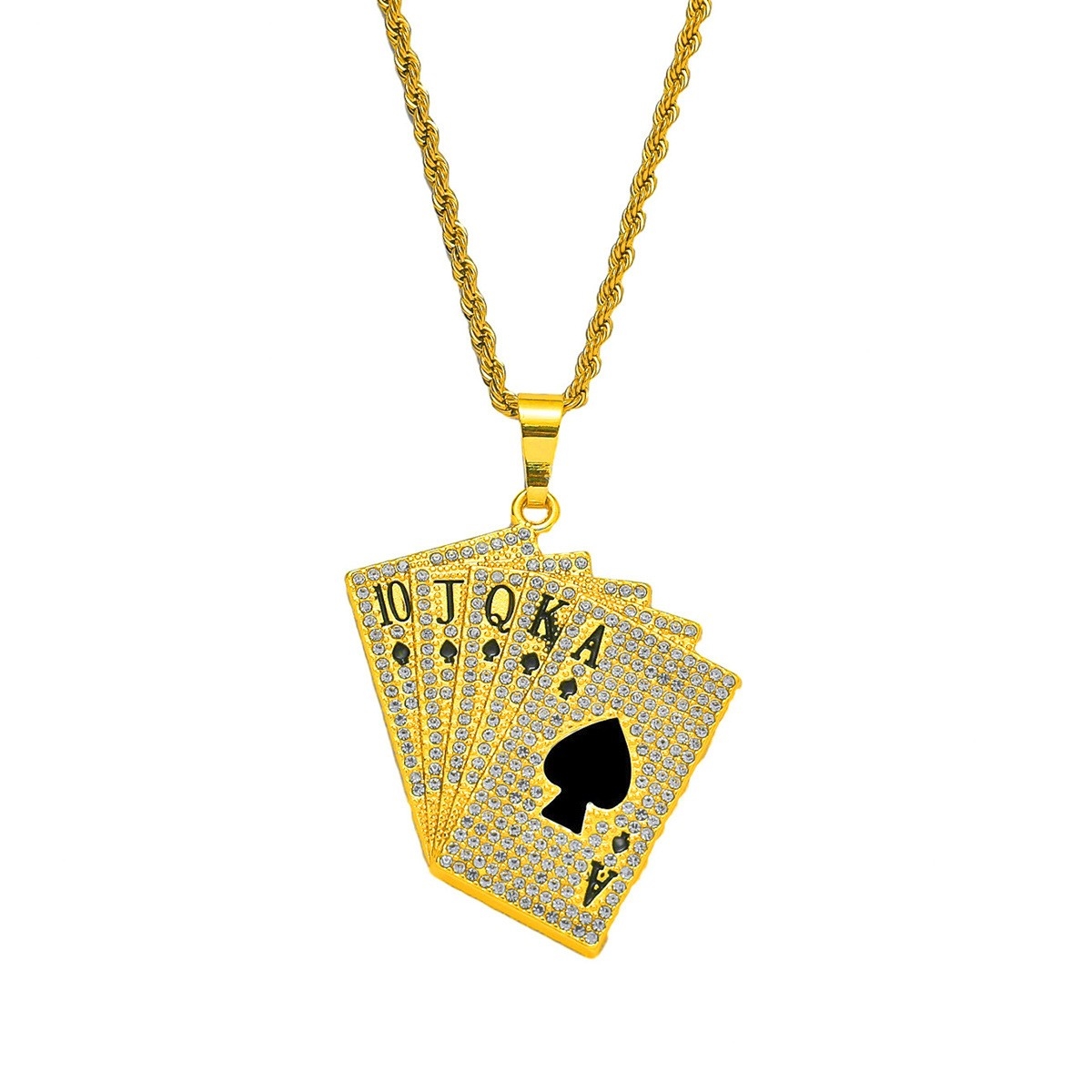 Personalized Trendy Poker Straight Flush Pendant Necklace - European and American Hip-hop Jewelry