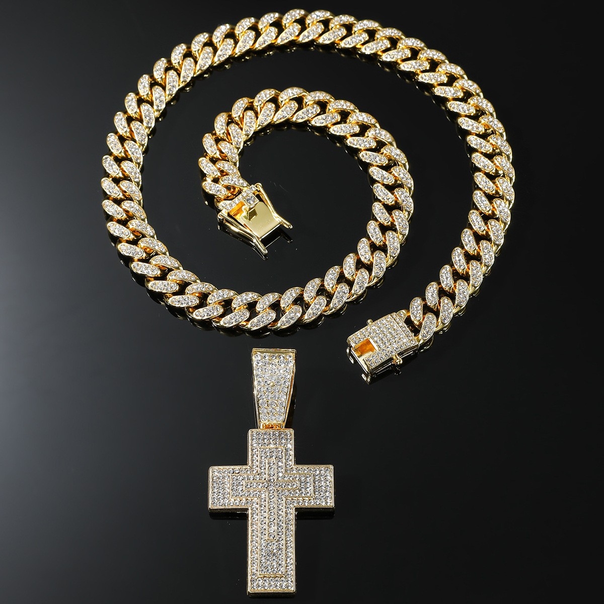 Personalized Cross Full Diamond Pendant Necklace - European and American Hip-hop Style