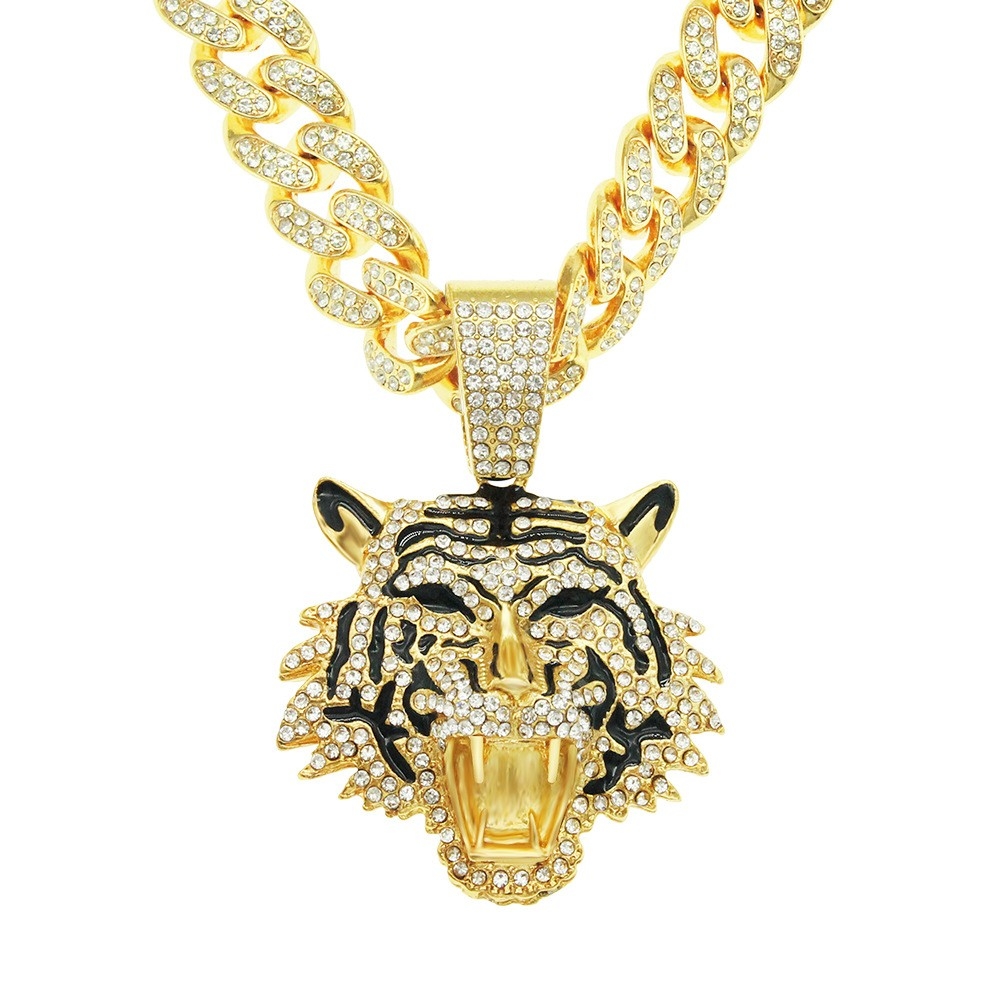 Cool 3D Painted Oil Tiger Head Pendant - European and American Nightclub Necklace for Men