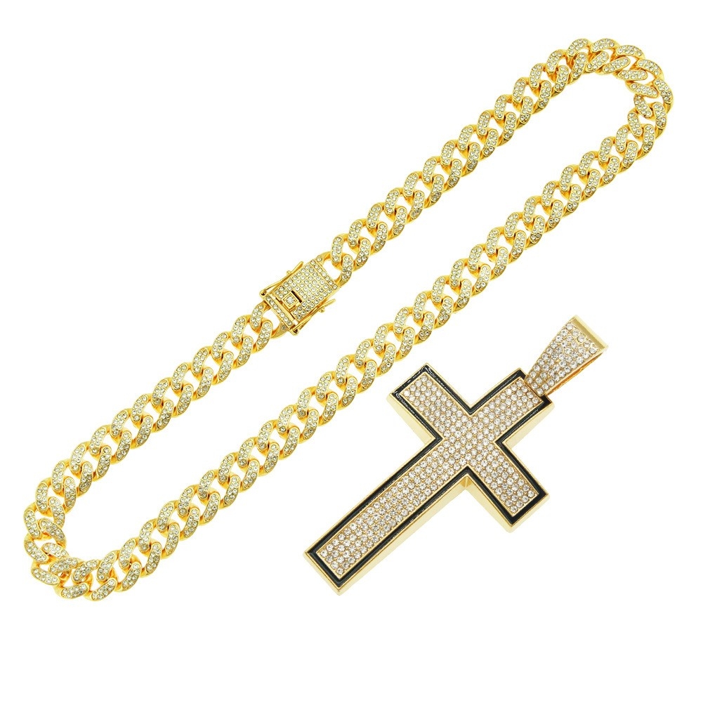 Domineering Full Diamond Cross Pendant - European and American Hip-hop Men's Necklace