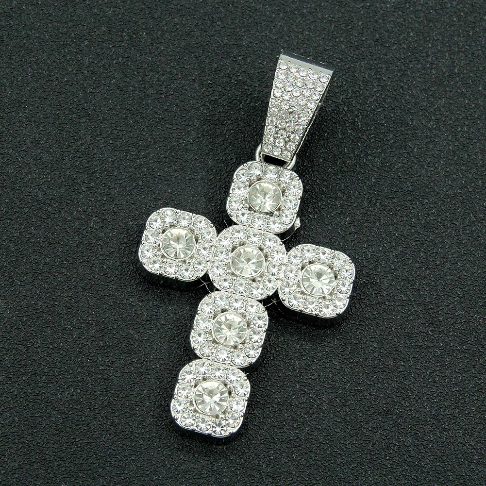 Hip-hop Full Diamond Cross Pendant - European and American Cool Necklace