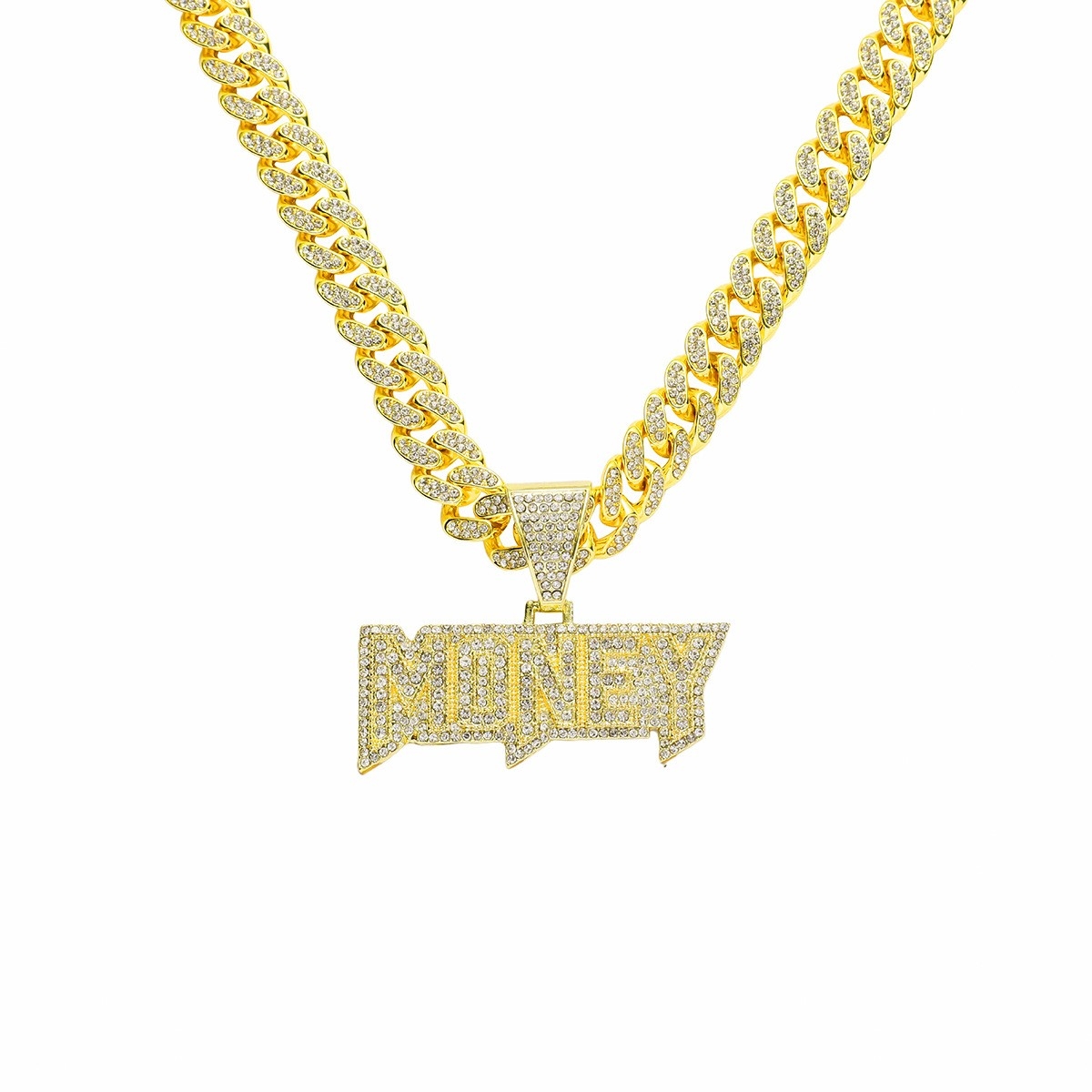 Full Diamond MONEY Letter Pendant - European and American Hip-hop Necklace