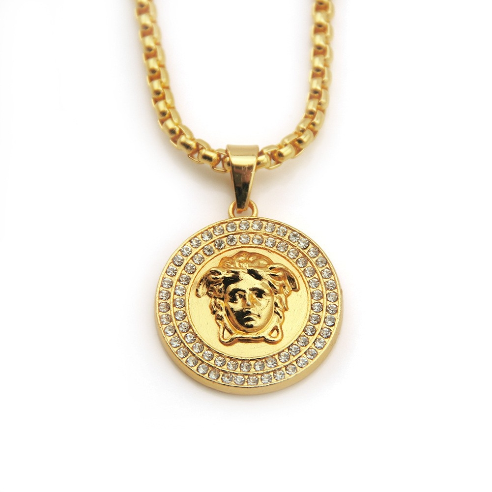 Trendy Inlaid Diamond Pendant - Gold Human Portrait Hip-hop Necklace