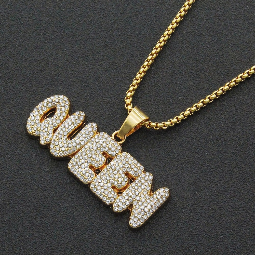 Trendy European and American Hip-Hop Diamond Letter Necklace - Fully Studded Pendant for Men's Personalized Style