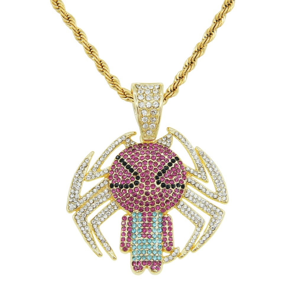 Personalized Diamond-Studded Spider Pendant Necklace - Fashionable Long Chain for Hoodie Outfit