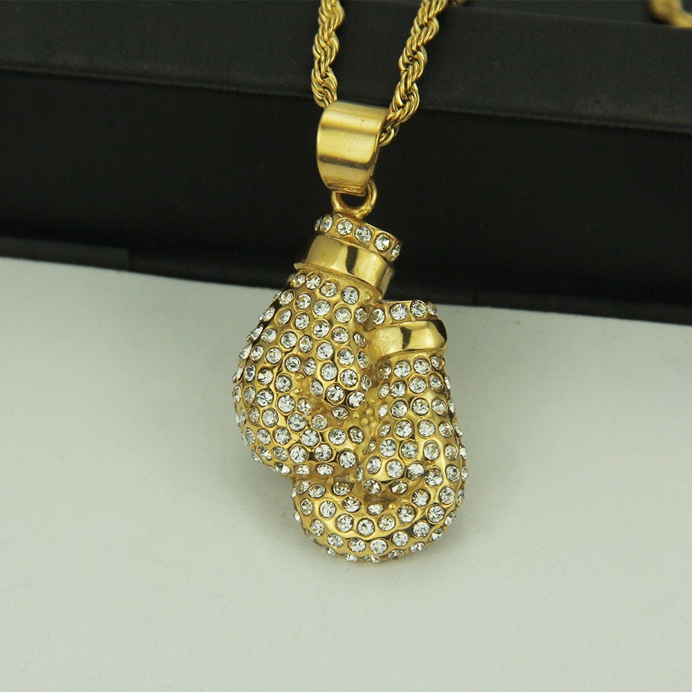 Hip Hop Men's Necklace - Gold Boxing Gloves Pendant