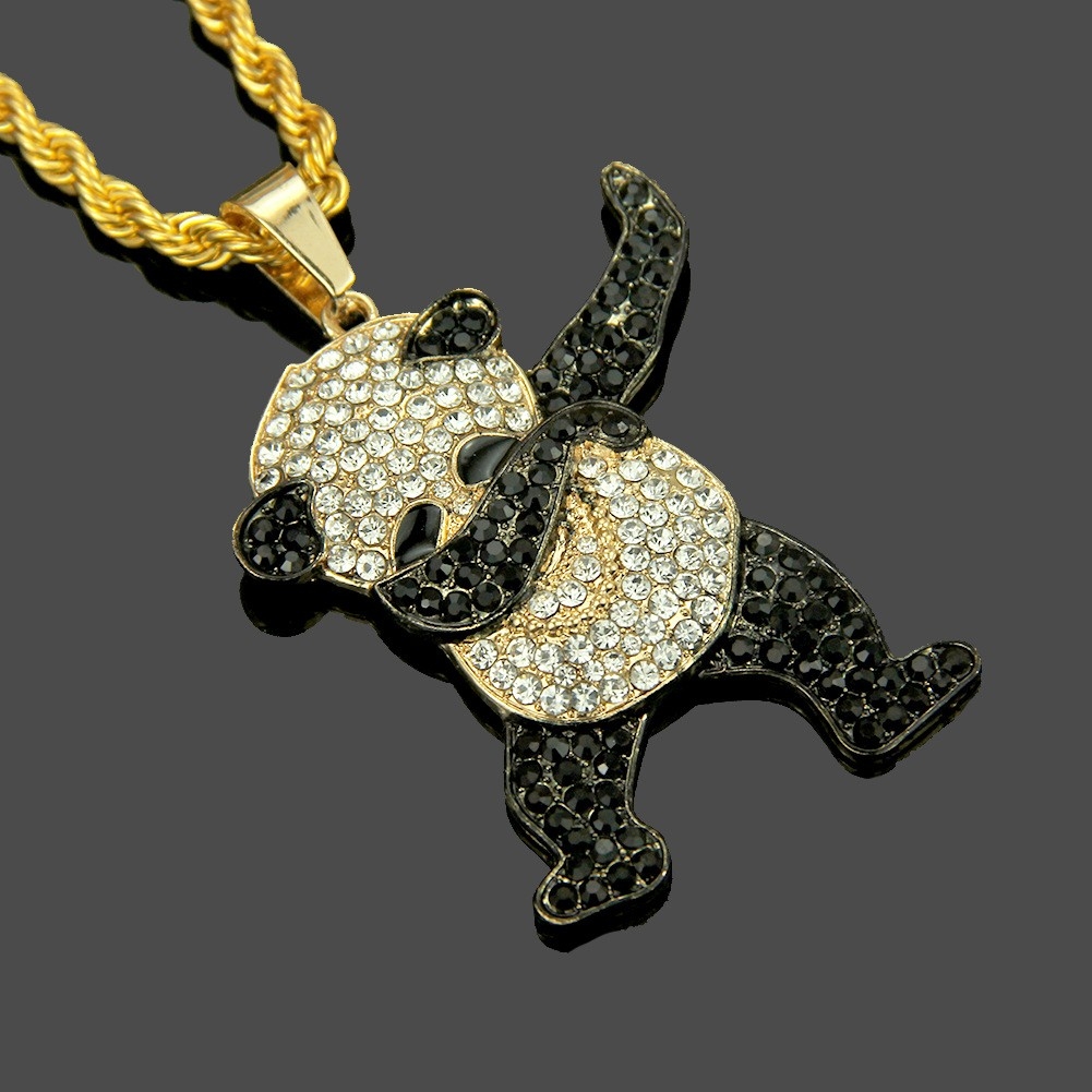 Hip Hop Iced Out Panda Pendant Necklace - Extravagant Long Nightclub Accessory