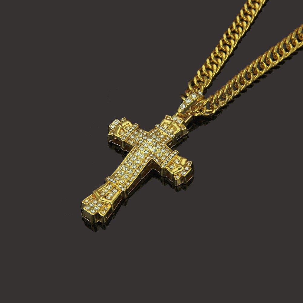 New Hip Hop Full Diamond Cross Pendant Necklace - Men's Accessory