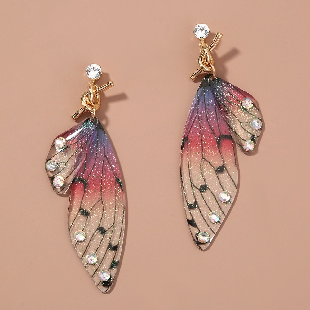 Cross-Border Popular Alloy Resin Butterfly Earrings Gradual Change Butterfly Wings Fashion Earrings for Women