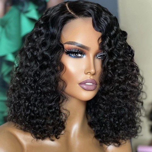 Glueless Invisible Crystal HD Lace Curly Short 13x4 Lace Front Bob Wig 5x5 Lace Bob Human Hair Wig