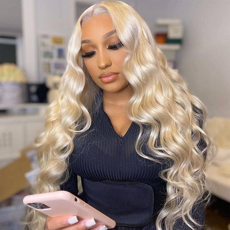 4x4/13x4 Lace Wigs 613 Blonde Straight/Body Wave Human Hair Wigs Can Dye to Pink Blue Green purple silver ginger orange Gold Color 180%