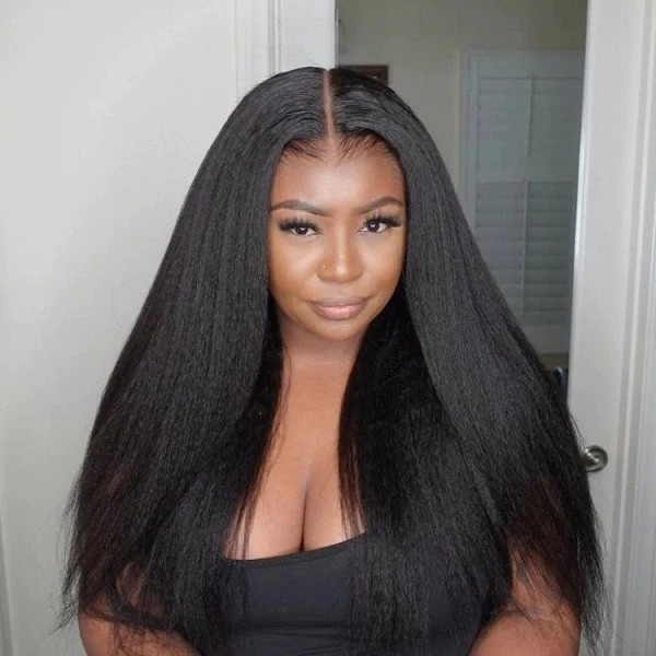 13x6 Full Lace HD Transparent Kinky Straight Wig Natural Black Color