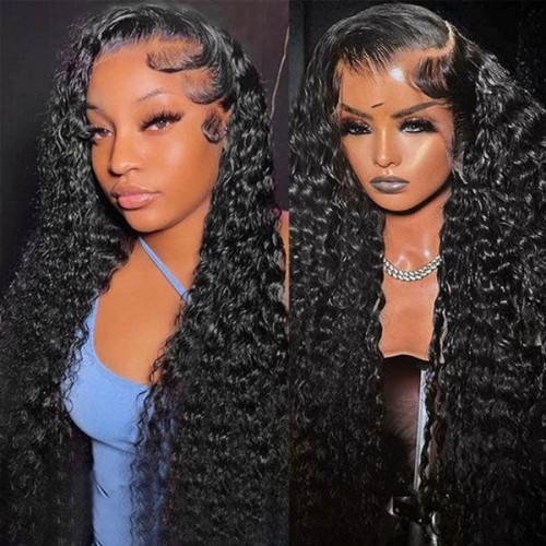 13x6 Full Lace HD Transparent Natural Black Color Water Wave Wig