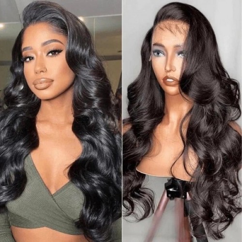 13x6 Full Invisible Hd Transparent Lace Front Wigs Body Wave Natural Black Ashimary Hair