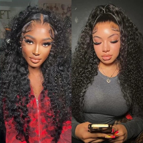 13x6 Full Transparent HD Lace Front Wig Natural Black Color Jerry Curly Hair