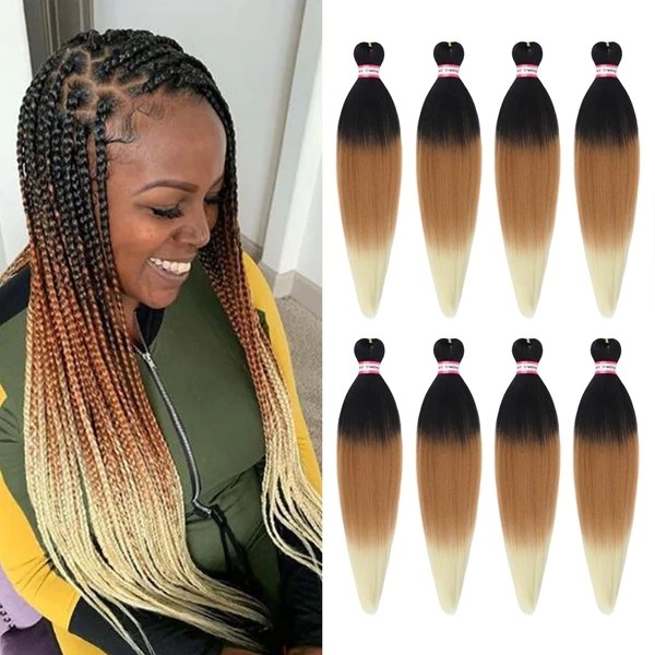 Gogoodhair Easy (20 Inch 1B/Brown/Beige# Color) Pre-Stretched Braiding Hair Synthetic Braiding Hair, 8 packs Crochet Braids,Hot Water Setting Braid, Soft Yaki Straight Texture Easy Braid Crochet Hair Extensions for Women