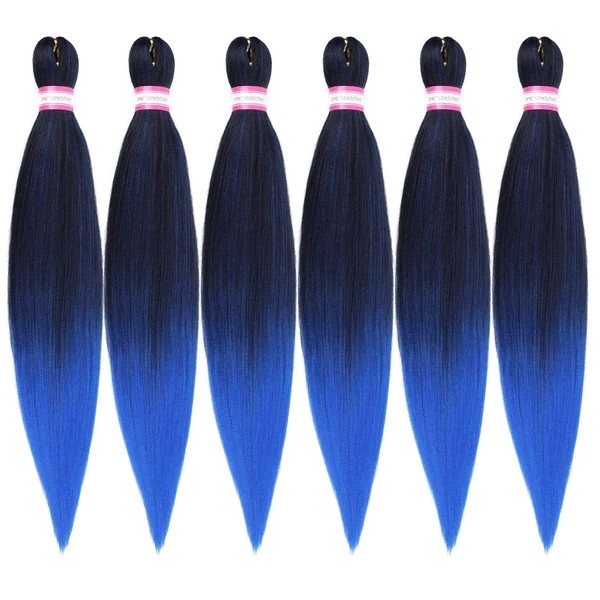 Gogoodhair Easy (20 Inch 1B/Blue# Color) Pre-Stretched Braiding Hair Synthetic Braiding Hair, 8 packs Crochet Braids,Hot Water Setting Braid, Soft Yaki Straight Texture Easy Braid Crochet Hair Extensions for Women