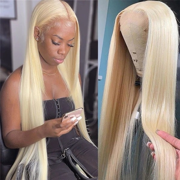 613 Blonde Glueless Full Lace Human Hair Wigs HD Transparent 250% Density Straight Lace Frontal Wig