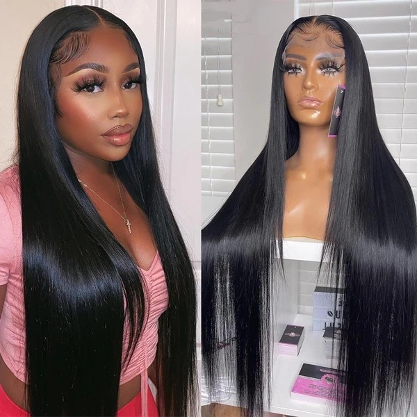 Glueless 4x4 HD Lace Closure Wig 30 32 Inch Long Straight Human Hair Wigs 250% Density Lace Wigs