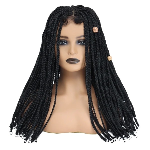 154 Gogoodhairhair Black Box Braided Wig with Beads African Style 24