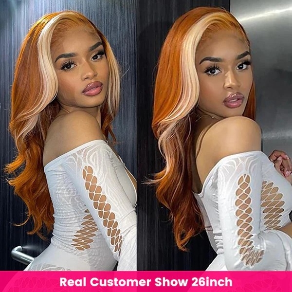 Vibrant Ginger Hair Wig with Blonde Highlights and Straight HD Lace Front for Natural Look