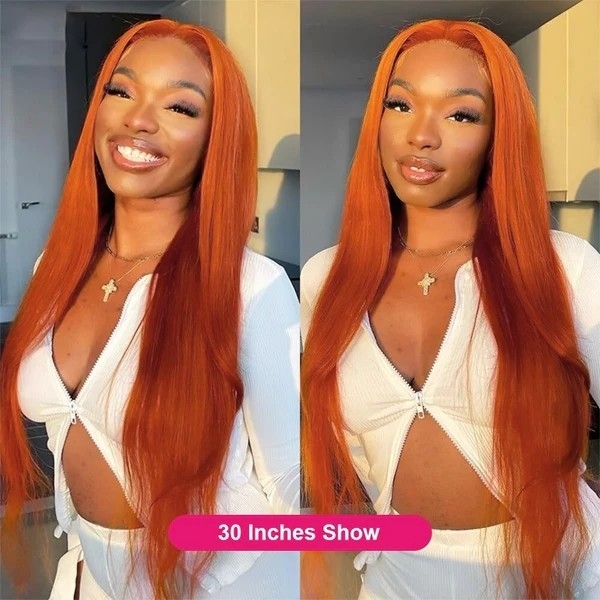 Vibrant Orange Glueless Ginger Lace Front Wig with Straight High Density 250% Colored Human Hair