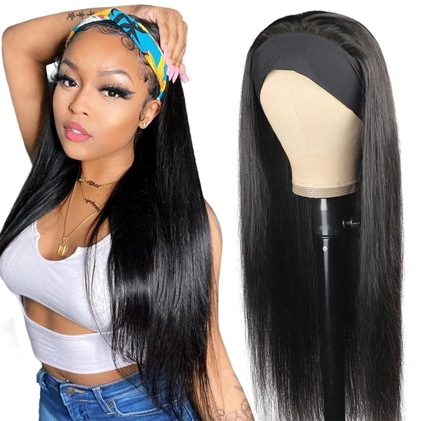 Effortless Headband Wigs - Straight Style, Machine-Made Half Wig with Human Hair