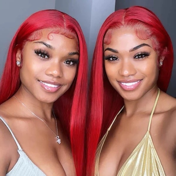 Vibrant Red Human Hair Lace Front Wig - Straight Frontal Wig, 13x4 HD Lace Frontal, Baby Hair